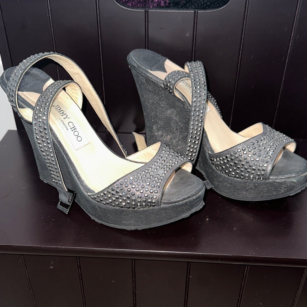 Jimmy Choo Black Studded Wedge Sandals